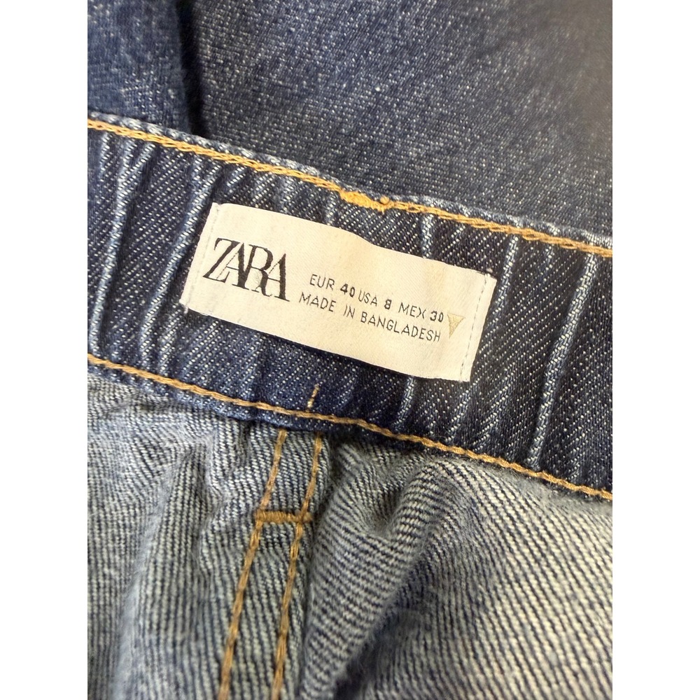 Zara Womens Dark Wash Elastic Waist Straight Leg Jeans Blue Denim Size 8 - Picture 3 of 3